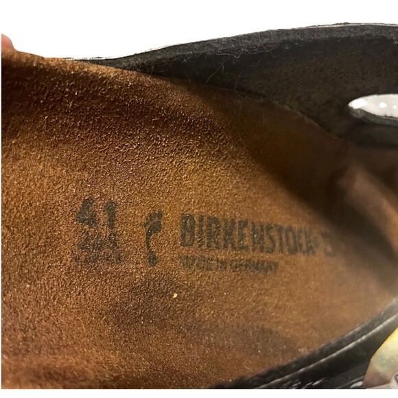 Birkenstock Arizona Shiny Snake Black Birko Flor Sandals Made in Germany Size 10 - Picture 14 of 16